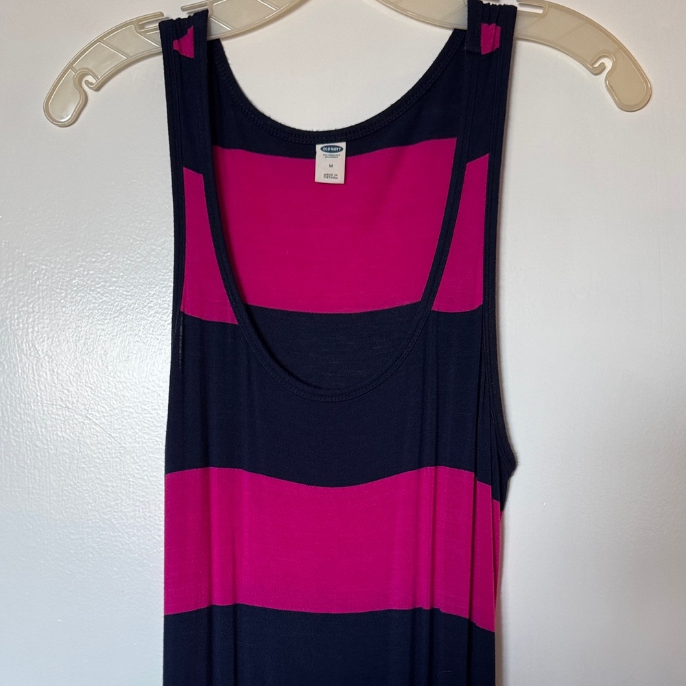 Old Navy Hot Pink and Navy Striped Maxi Column Dress Medium
